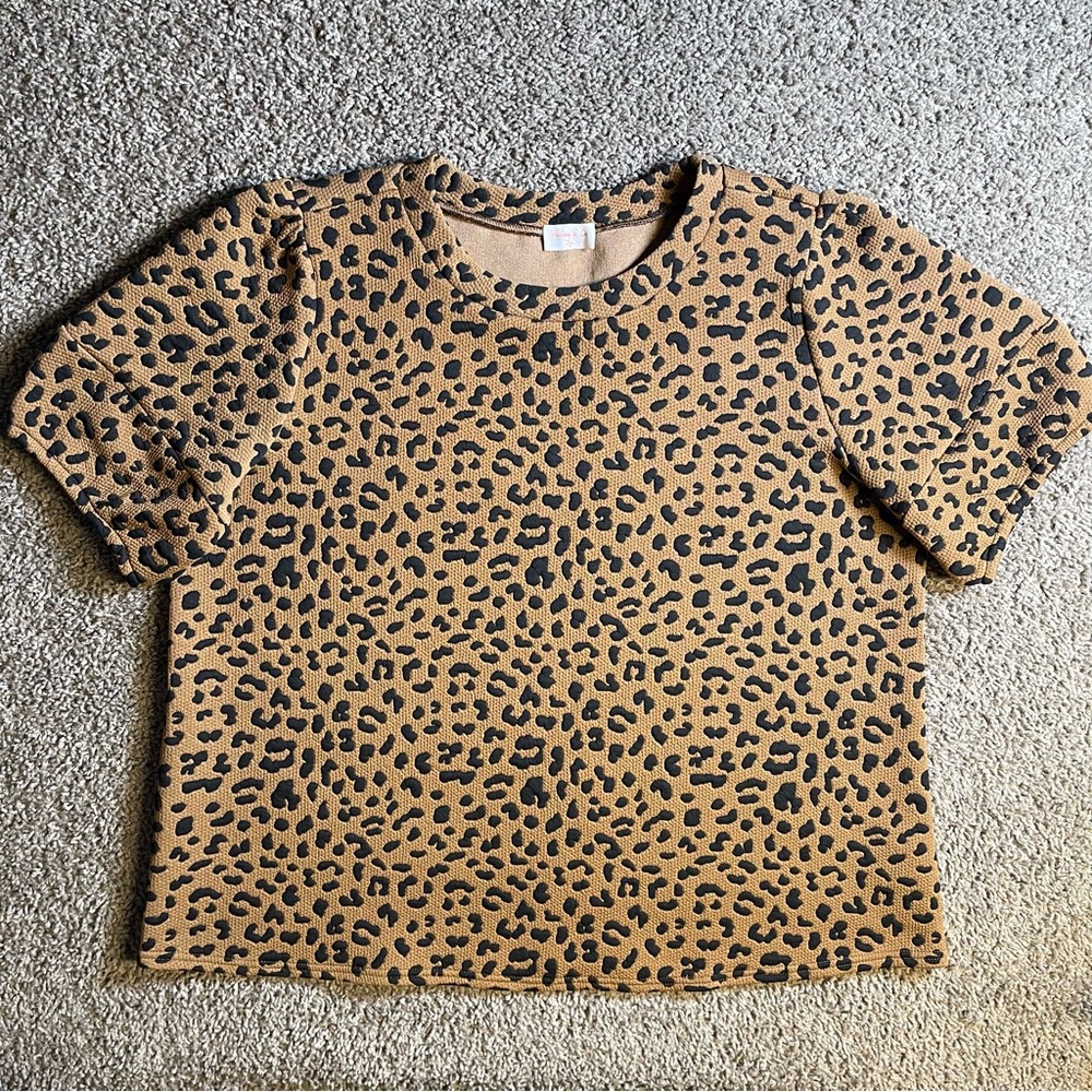 Hailey & Co cheetah 3X short puff sleeve pullover‎ blouse crewneck top Office